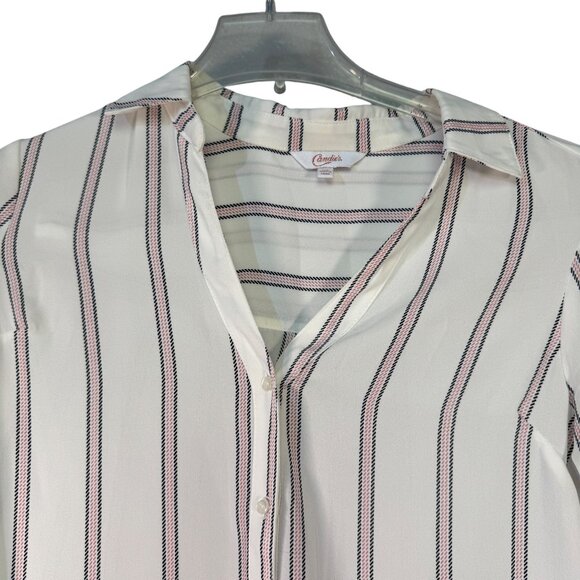 Candies Womens Size X Small  Striped Button-Down Blouse Roll Tab Sleeves - Picture 2 of 8